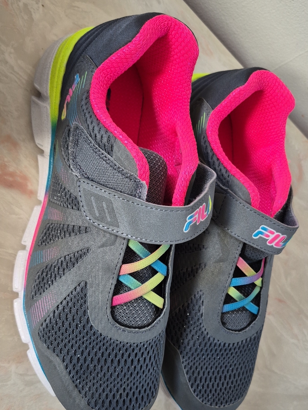 Fila Women Gray Sneakers with Hot Pink Lining and Rainbow Accents